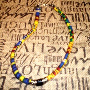 Yellow and Blue Kente Cloth Cord Necklace